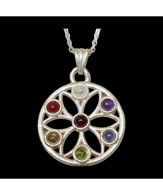 Pendentif 7 Chakras Fleur de vie avec chaîne