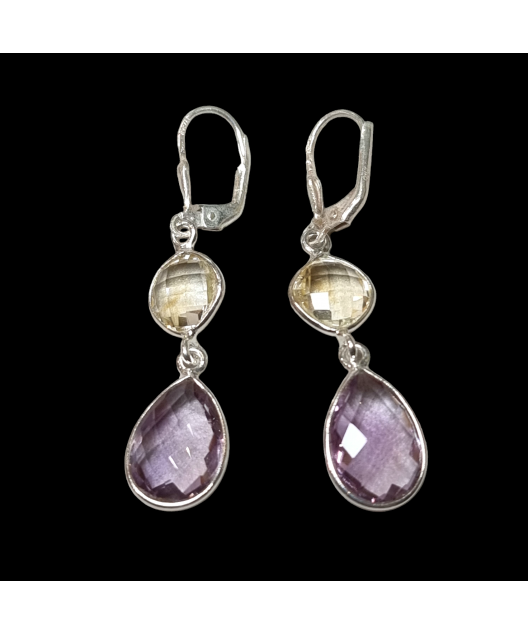 Boucles Améthyste et Citrine facettées Argent 925