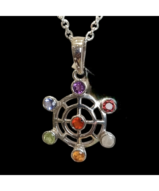 Pendentif 7 Chakras Roue de fortune Argent 925