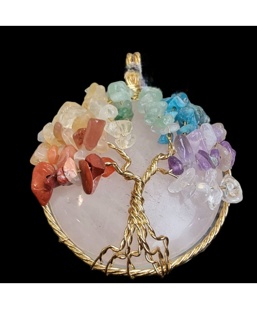 Pendentif Arbre de vie Quartz 7 Chakras laiton