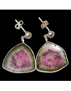 Boucles Tourmaline melon d'eau serties Argent 925