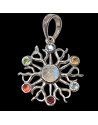 Pendentif 7 Chakras Soleil Argent 925 avec chaîne