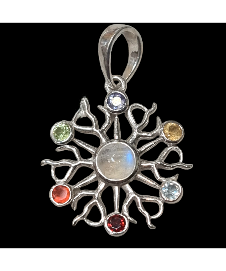 Pendentif 7 Chakras Soleil Argent 925 avec chaîne