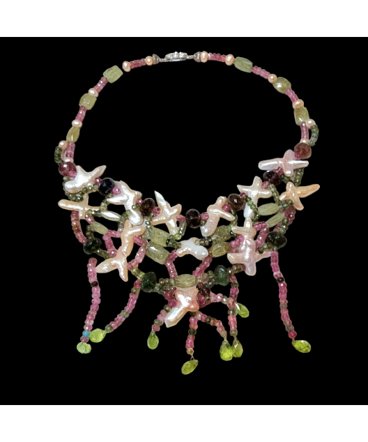 Collier Tourmaline Perles & Nacre fermoir argent 925