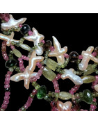Collier Tourmaline Perles & Nacre fermoir argent 925