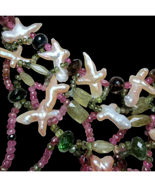 Collier Tourmaline Perles & Nacre fermoir argent 925