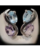 Boucles Topaze bleue & Améthyste Argent 925