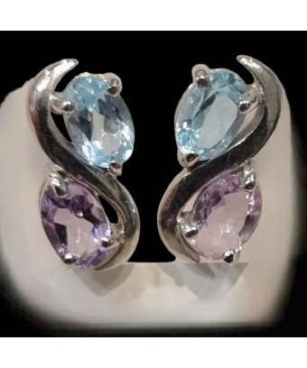 Boucles Topaze bleue & Améthyste Argent 925