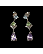 Boucles Péridot Topaze bleue & Améthyste Argent 925