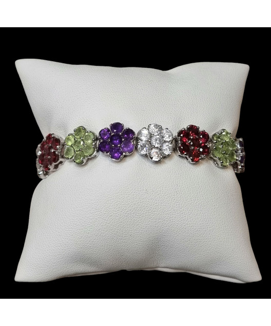 Bracelet Améthyste Grenat Péridot & Zirconium Fleur