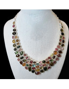 Collier Tourmaline Multicolore sertie Argent 925