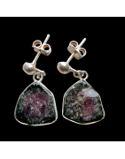 Boucles Tourmaline melon d'eau serties Argent 925
