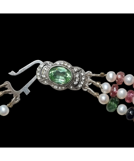 Collier Tourmaline multicolore & Perles