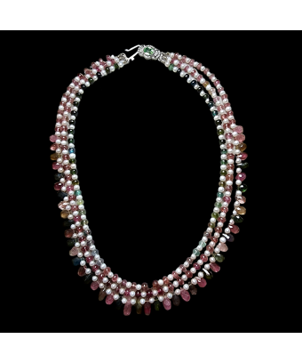 Collier Tourmaline multicolore & Perles