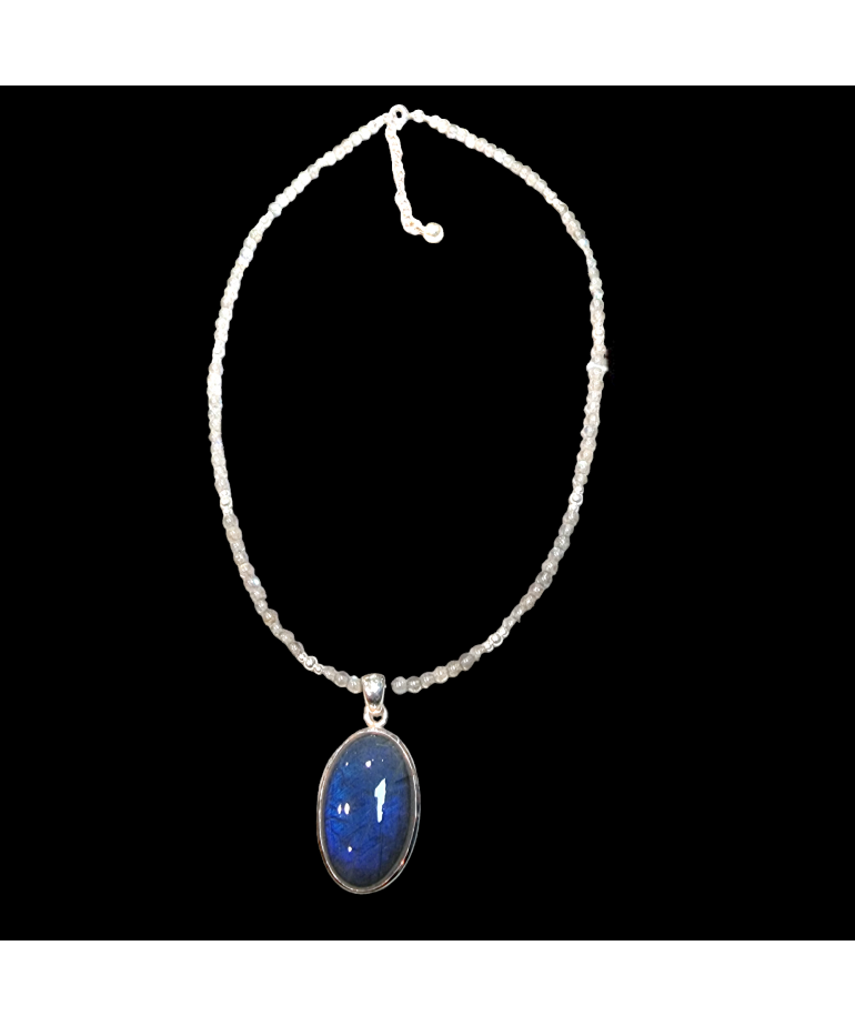 Pendentif Labradorite Argent 925 sur collier Labradorite facettées