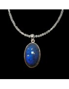 Pendentif Labradorite Argent 925 sur collier Labradorite facettées