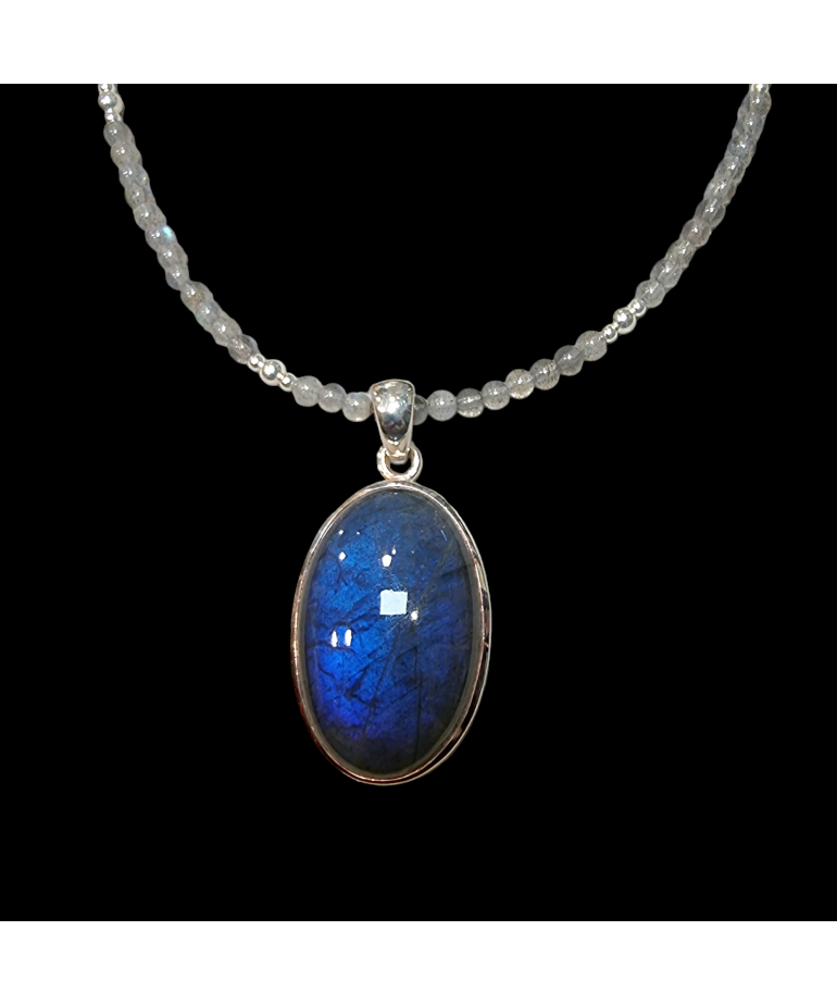 Pendentif Labradorite Argent 925 sur collier Labradorite facettées