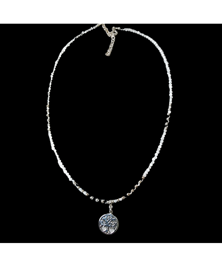 Collier Labradorite perles facettées Arbre de vie Argent 925