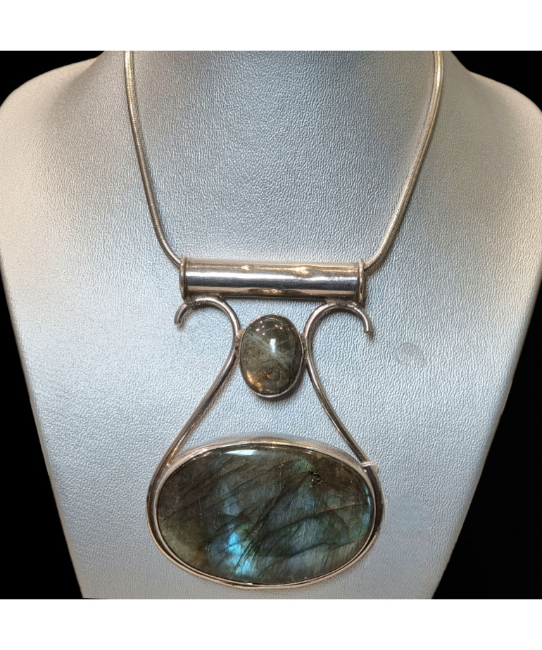 Pendentif Labradorite et chaîne Argent 925