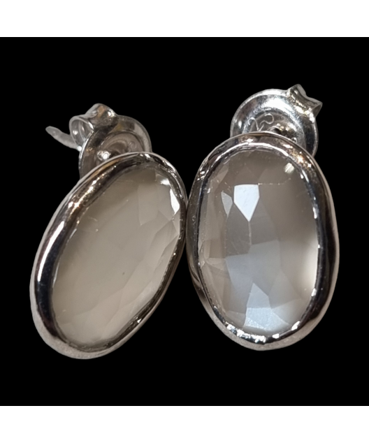 Boucles Labradorite ovales facettée Argent 925