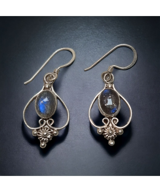 Boucles Labradorite sertie Argent 925