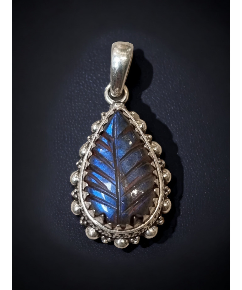 Pendentif Labradorite Feuille Argent 925