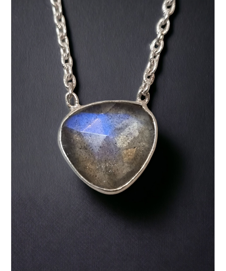Pendentif Labradorite & chaîne Argent 925