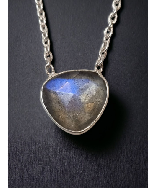 Pendentif Labradorite & chaîne Argent 925