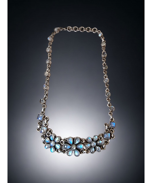 Collier Labradorite Fleurs serties & chaîne Argent 925
