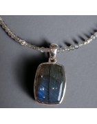 Pendentif Labradorite sur Collier labradorite perles facettées Argent 925
