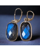 Boucles Labradorite rectangles Argent 925