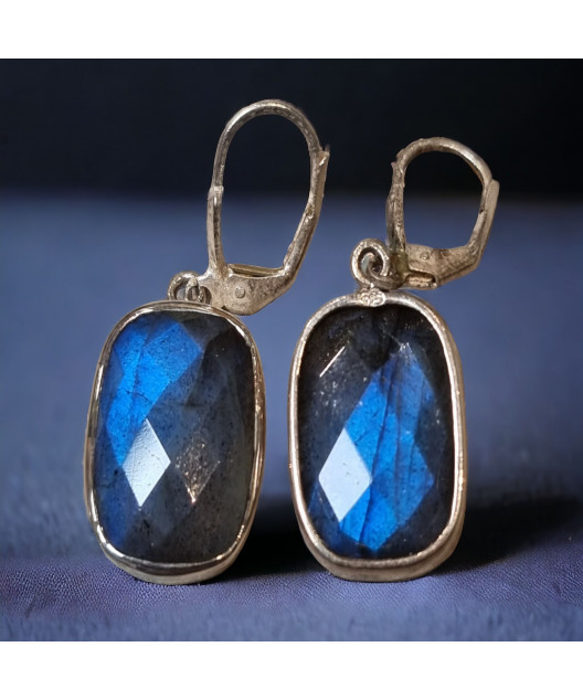 Boucles Labradorite rectangles Argent 925
