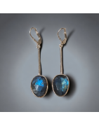 Boucles Labradorite facettées pendants Argent 925