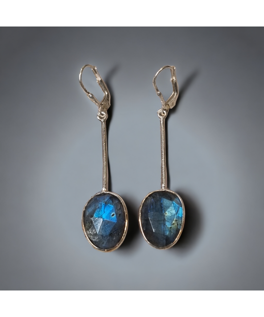 Boucles Labradorite facettées pendants Argent 925