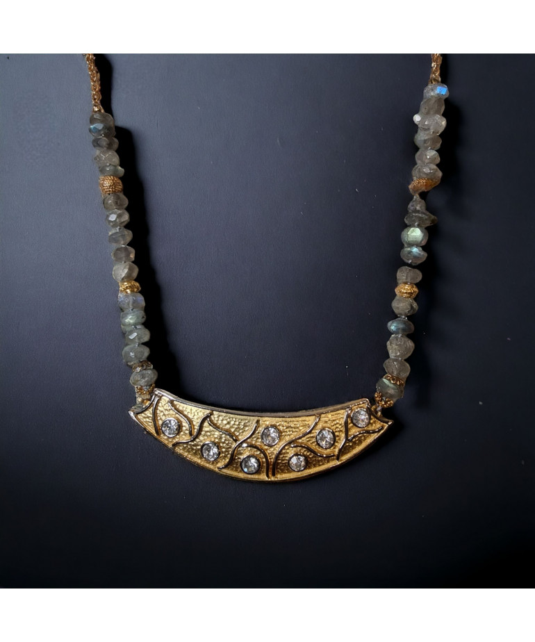 Collier Labradorite & Zirconium plaqué or