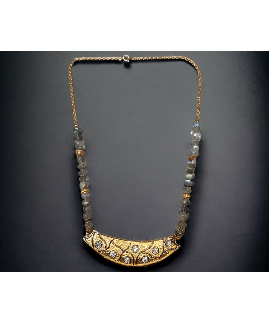 Collier Labradorite & Zirconium plaqué or