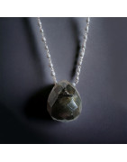 Pendentif Labradorite et Chaîne perles d'émail Acier