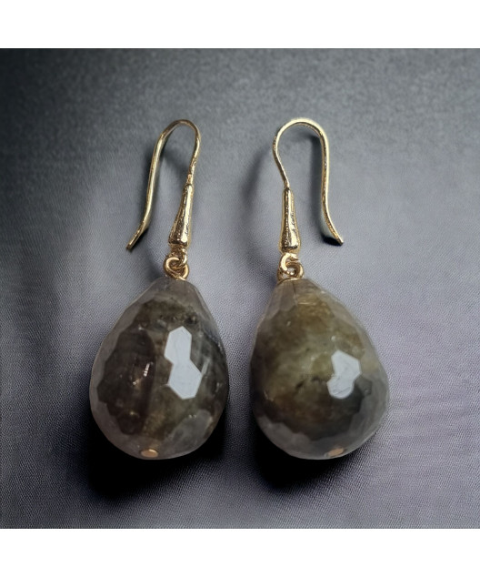 Boucles Labradorite facettées Plaqué or