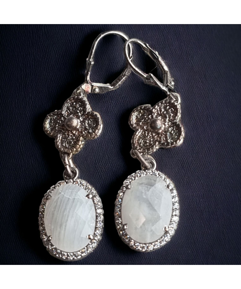 Boucles Pierre de lune & Zirconium Argent 925