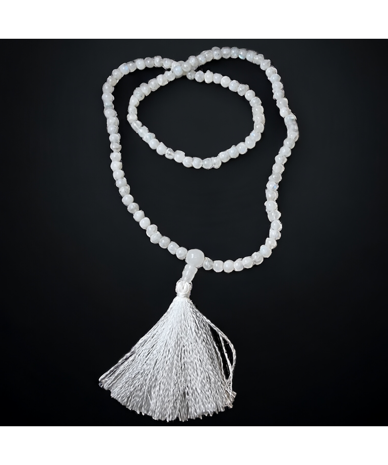 Collier Mala Pierre de lune 108 pierres rondes 8mm