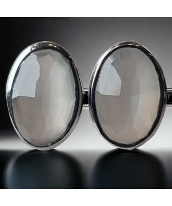 Boucles Pierre de lune grise sertie Argent 925