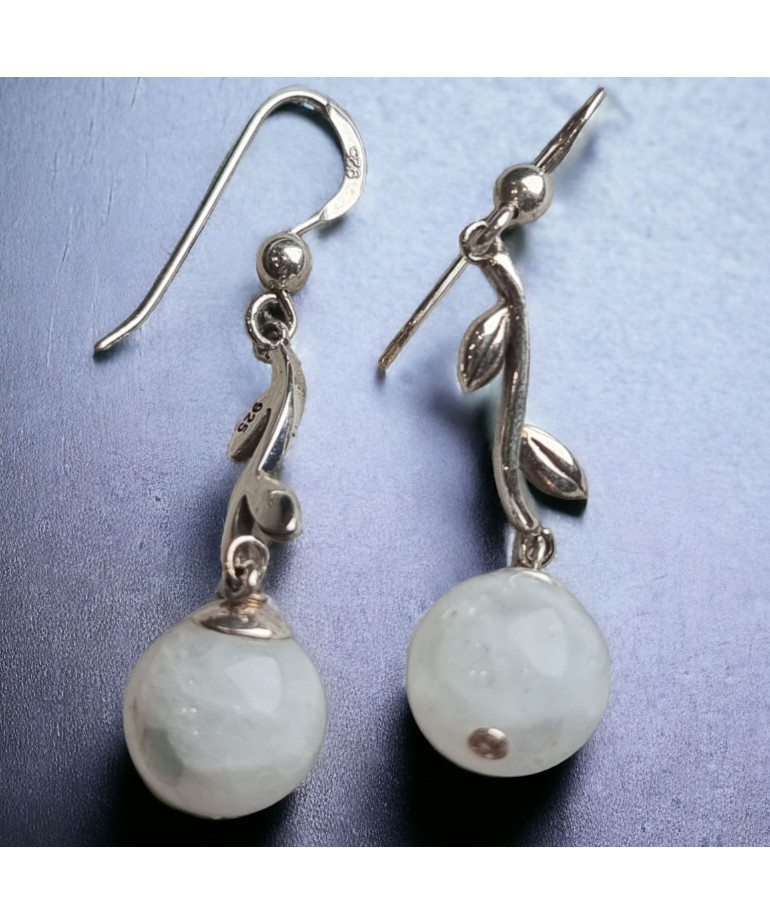 Boucles Pierre de lune Boules Argent 925 (s)