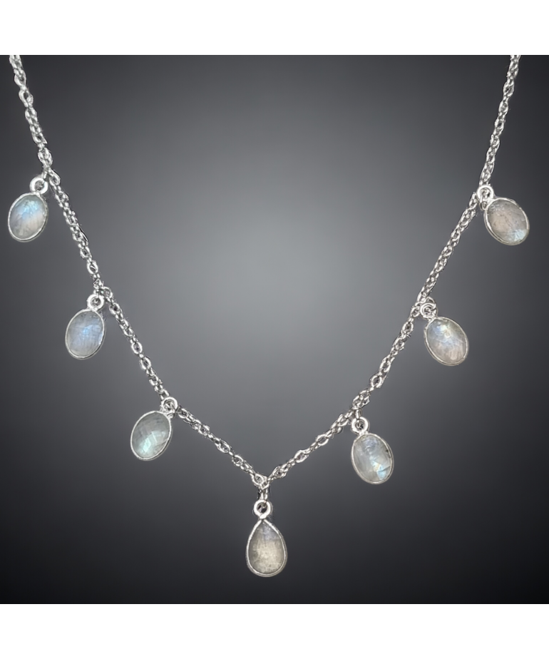 Collier Pierre de lune sur chaîne Argent 925