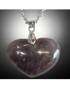 Pendentif Pierre de lune noire Cœur avec bélière et chaîne