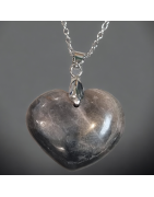 Pendentif Pierre de lune noire Cœur avec bélière et chaîne