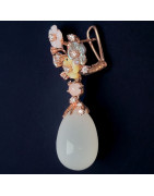 Boucles Pierre de lune et fleurs de Nacre & Zirconium Plaqué or rose