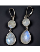 Boucles Pierre de lune facettée A+ Argent 925