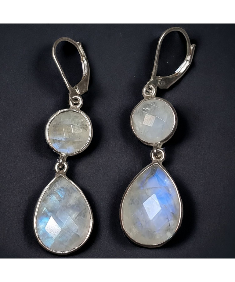 Boucles Pierre de lune facettée A+ Argent 925