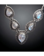 Collier Pierre de lune sertie sur chaîne Argent 925