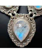 Collier Pierre de lune sertie sur chaîne Argent 925